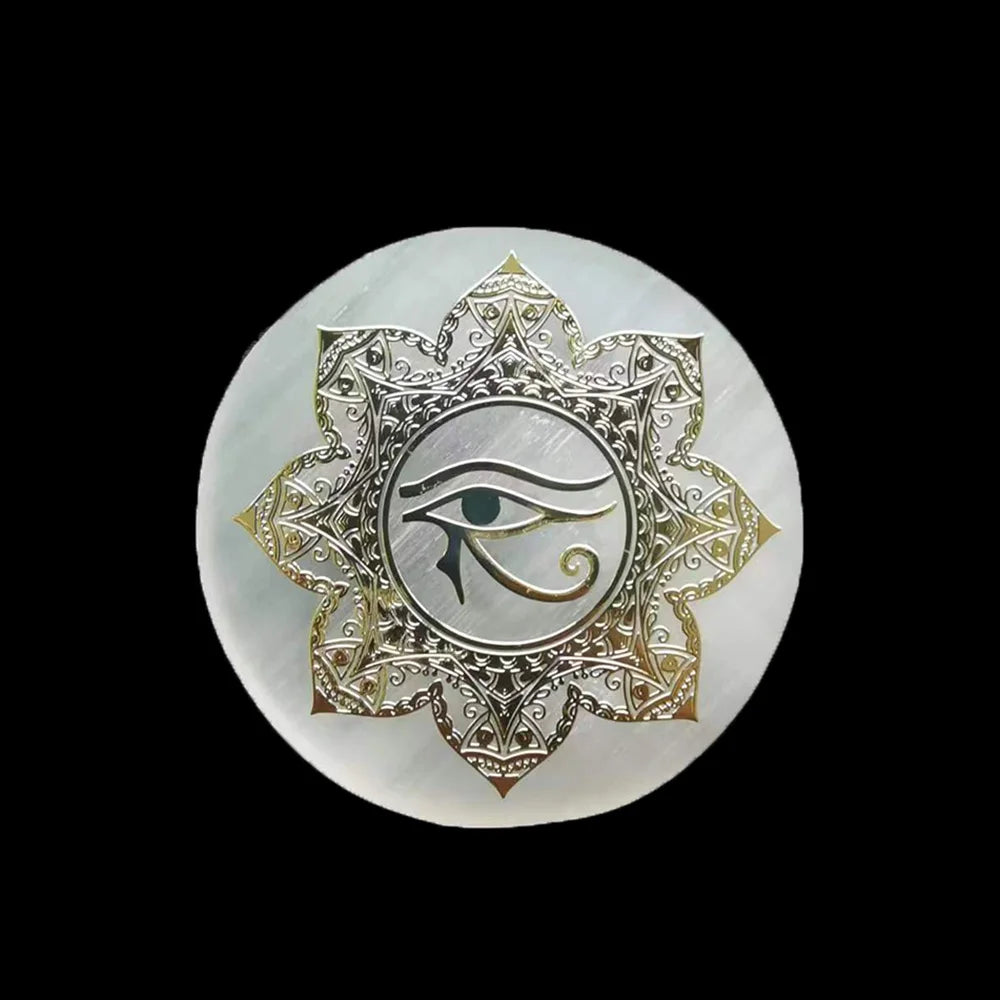 Dalles en tranches de sélénite en cristal naturel, 6CM, gypse blanc, 7 Chakras, fleur de vie, plaque de chargement, Yoga, méditation, guérison Fengshui