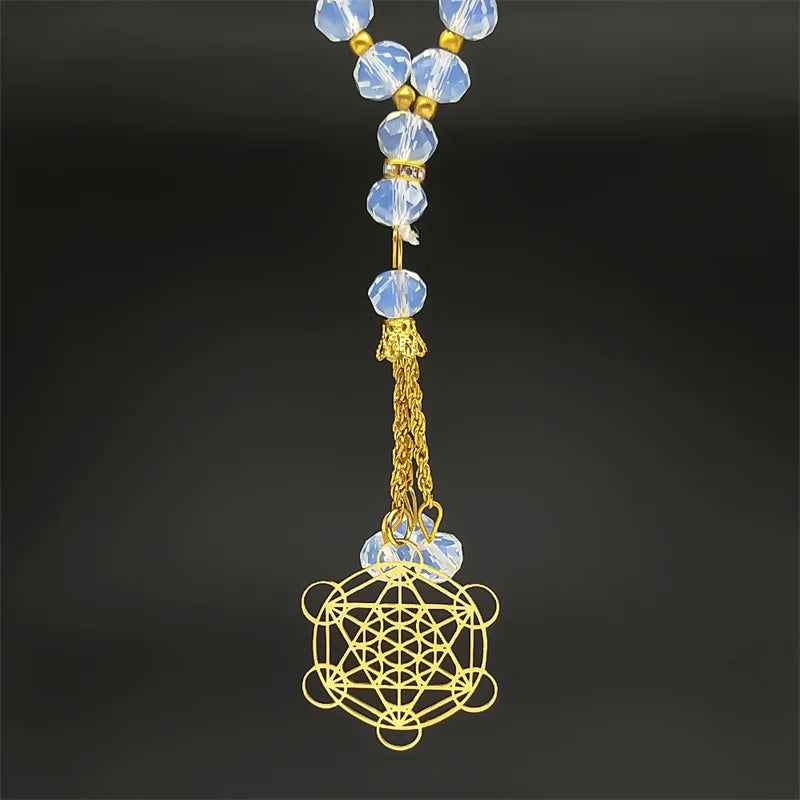 Pendentif de voiture spirituelle fleur de vie Chakra pour femmes et hommes, en acier inoxydable, géométrie sacrée, Cube Metatron, bijoux Salomon, cadeau