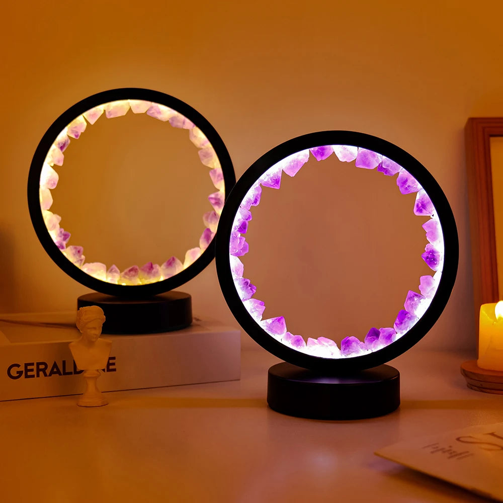 Lampe LED ronde en cristal avec ventilateur électrique, décoration de chambre, pierre précieuse naturelle, pierre de guérison, maison, alanding yst