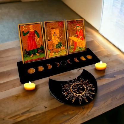 Présentoir de Cartes de Tarot en Bois, Support de Sorcière, Fournitures d'Outils de Décoration, Impression de Lune, Rangement de Cartes, Organiser T1, 2 Pièces/Ensemble