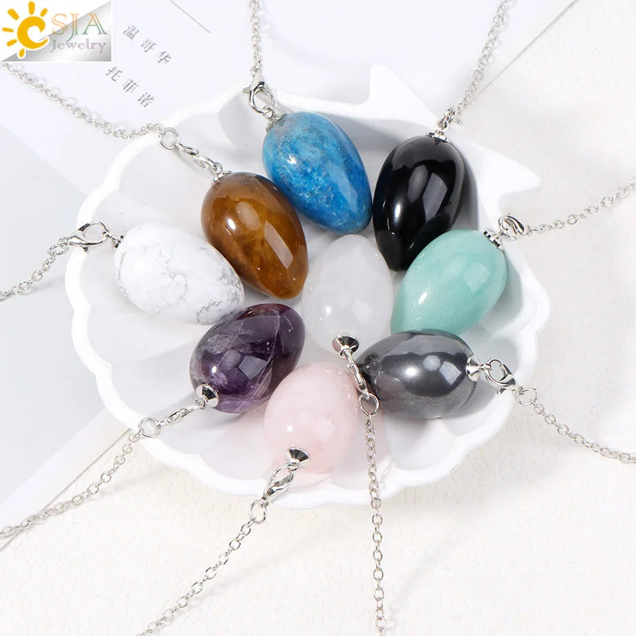 CSJA péndules en cristal pour radiesthésie Divination pierre naturelle pendentif en forme d'oeuf ésoteries radesthésie pendule Pendulo S973