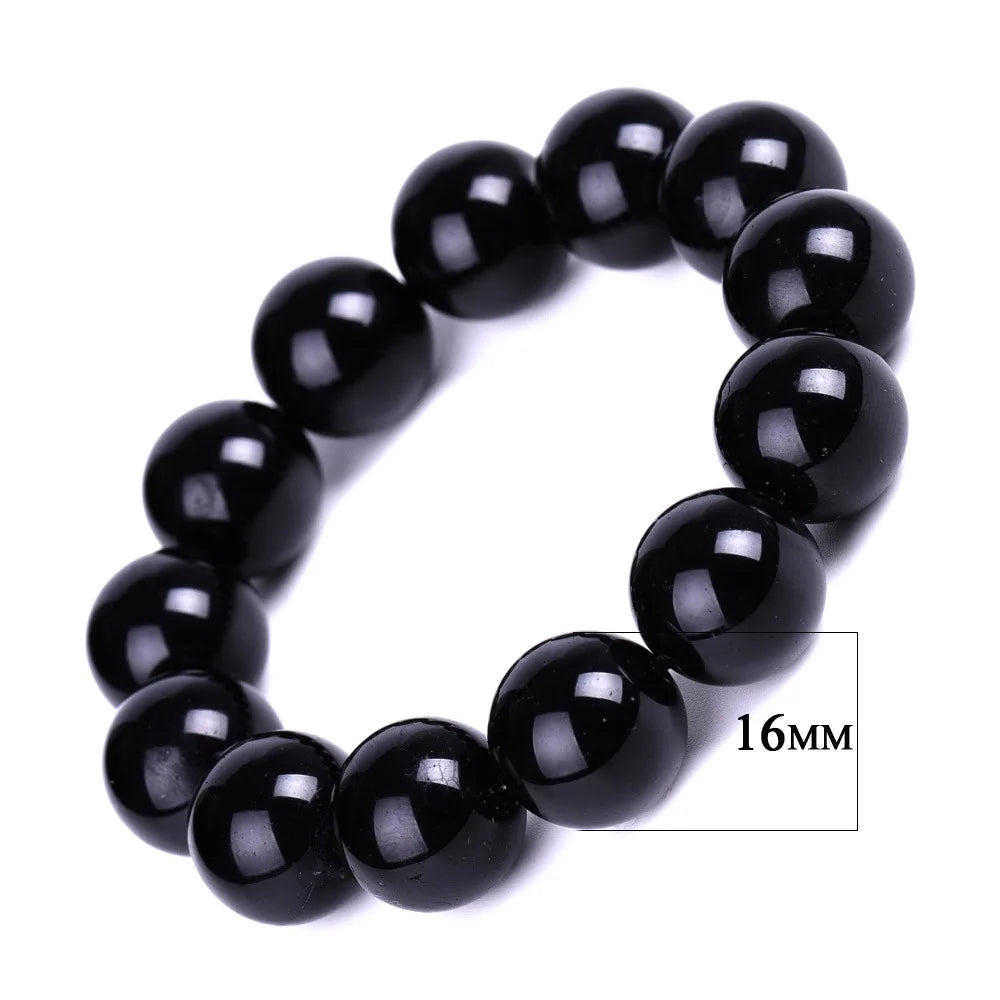 Bracelets bouddhistes tibétains en obsidienne noire pour hommes et femmes, amulette de bénédiction de prière, porte-bonheur, bijoux de médition, 4/6/8/10/12/14/16/18mm