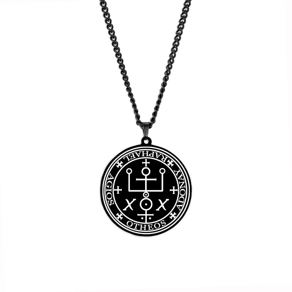 Arcange MICHAEL GABRIEL RAPHAEL URIEL SAMAEL sceau amulette Talisman Sigil d'angélique en acier inoxydable noir pendentif collier