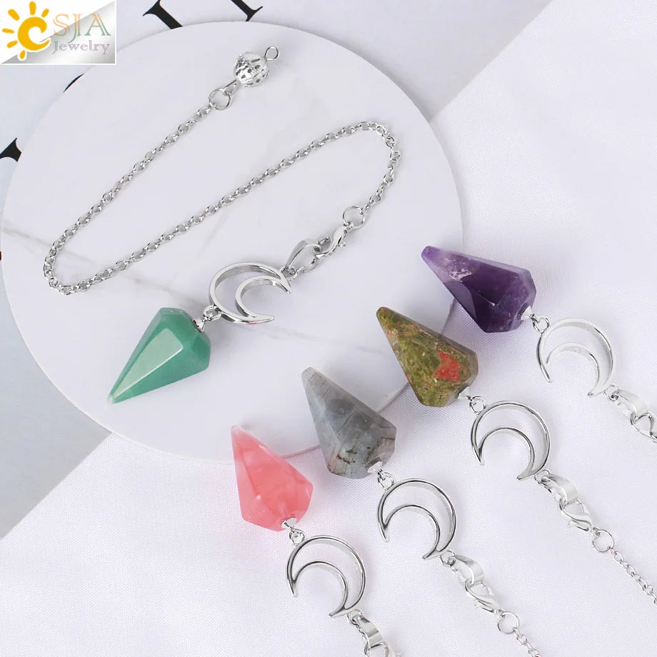 Pendule en cristal spirituel pour Divination, ésotérisme, lune de guérison, pendentif cône en pierre naturelle, Quartz rose, radiesthésie S9