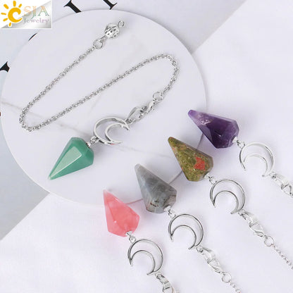 Pendule en cristal spirituel pour Divination, ésotérisme, lune de guérison, pendentif cône en pierre naturelle, Quartz rose, radiesthésie S9