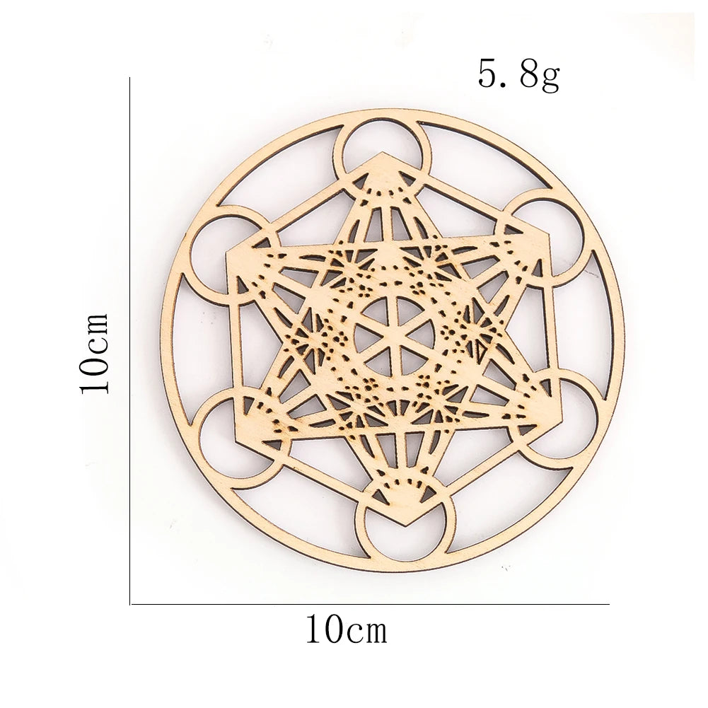 Planches rondes géométriques en bois, Motifs de métatron sacrosanct, tapis de Placement en cristal, Yoga, méditation, énergie, accessoires muraux suspendus