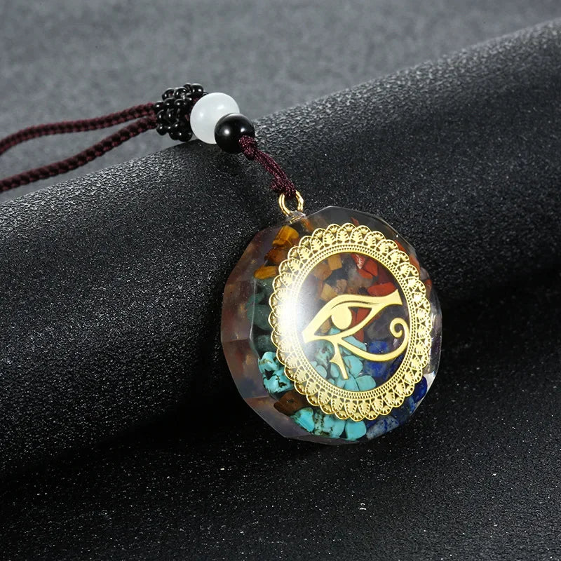 Rétro coloré puces naturel Turquoise améthyste pierre Chakra Orgone énergie pendule amulette Reiki guérison pendentif collier
