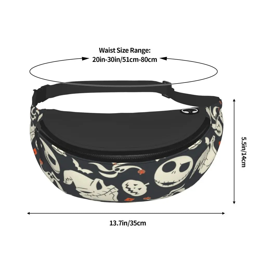 Sac Banane Personnalisé L'Étrange Noël de Monsieur Jack, Sacoche à Bandoulière pour Voyage, Randonnée, Téléphone, Poudres d'Argent