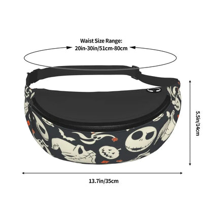 Sac Banane Personnalisé L'Étrange Noël de Monsieur Jack, Sacoche à Bandoulière pour Voyage, Randonnée, Téléphone, Poudres d'Argent