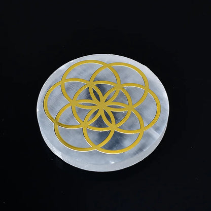 Plaque circulaire en sélénite naturelle, cristal de guérison, charge de Chakras minérales, dalle de gypse, spécimen de minéraux, décoration de maison, cadeau, 1 pièce