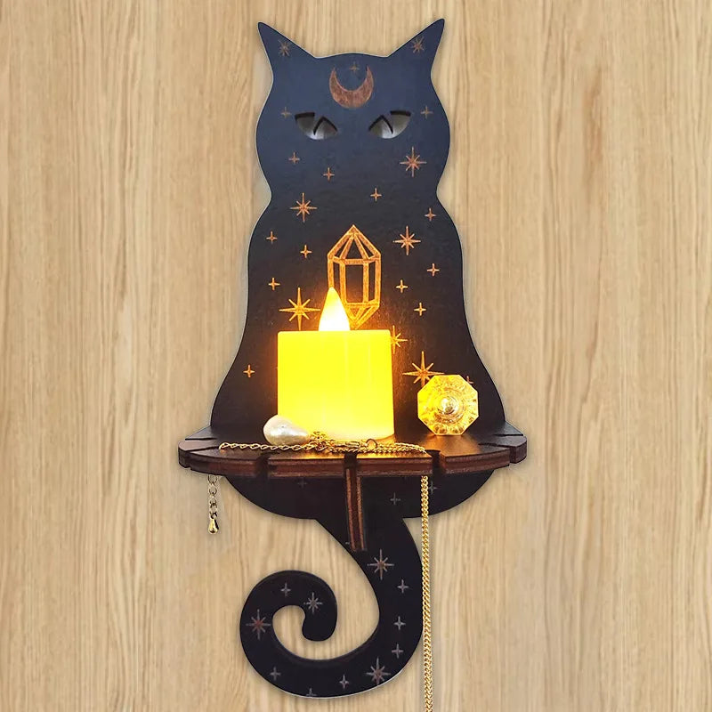 Présentoir Mural en Bois pour Décoration Artisanale Carquée, Support de Chandelle, Décor de Théâtre, Animaux Enracinés, Chat, Rangement en Clip T1