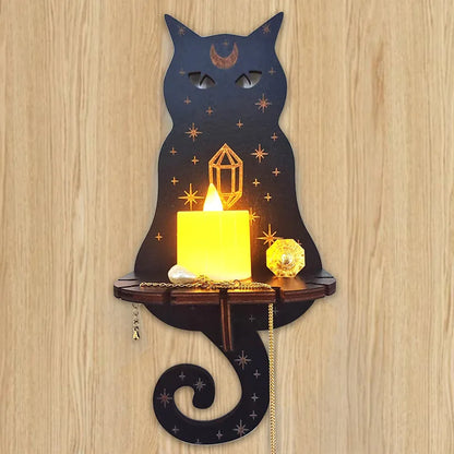 Présentoir Mural en Bois pour Décoration Artisanale Carquée, Support de Chandelle, Décor de Théâtre, Animaux Enracinés, Chat, Rangement en Clip T1