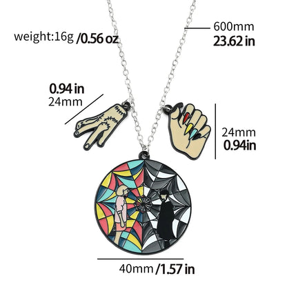 Mercredi Addams Enid Sinclair arc-en-ciel fenêtre collier Nevermore émail pendentif collier porte-clés pour les Fans cadeaux de fête
