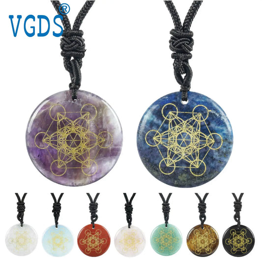 Pierre de cristal naturel Cube de Metatron pendentifs multidimensionnels mythologie ange mystérieux symboles divins colliers d'énergie Reiki