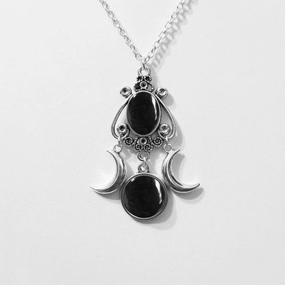 Collier pendentif Triple lune noir/rouge/violet, bijoux à la mode