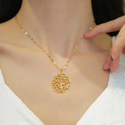 Collier pendentif arbre de vie en biscuits pour femme, acier inoxydable, bijoux esthétiques imperméables, capricieux et luxueux, vintage