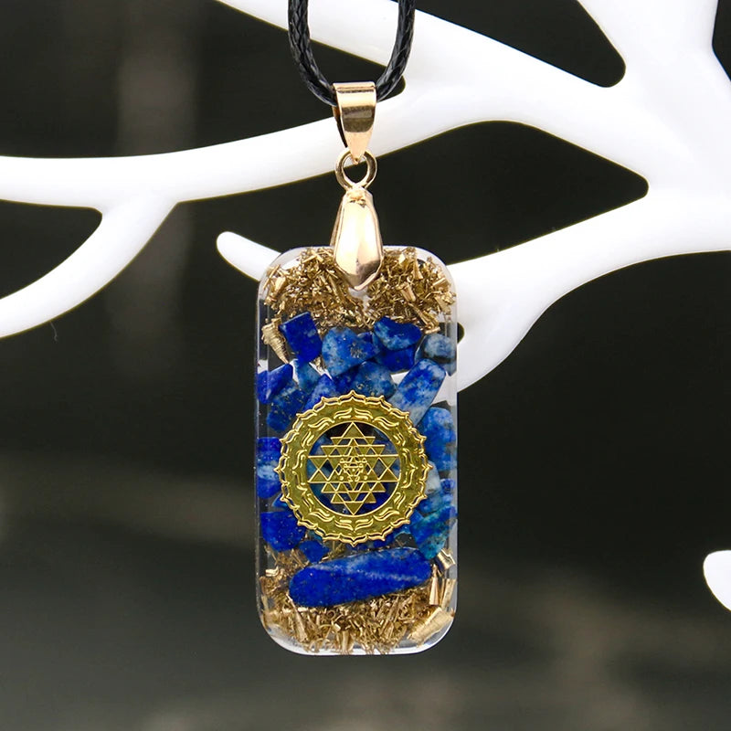 Collier en Lapis Lazuli Naturel Yantra, Pendentif Orgone Metatron Cube, Chakela Reiki Energy, Bijoux en Clip D.lique, Cadeau