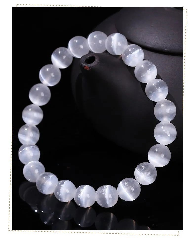 JD – Bracelet de perles en pierre de sélénite blanche naturelle pour hommes et femmes, 100% véritable pierre ronde en gypse, extensible, 6, 8, 10mm, cadeau de Yoga minéral