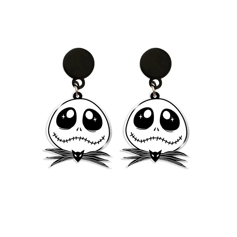 Boucles d'oreilles du film Disney The Nightmare Before Christmas, série Jack Skellington, crâne imprimé personnalisé, bijoux, accessoires, cadeau