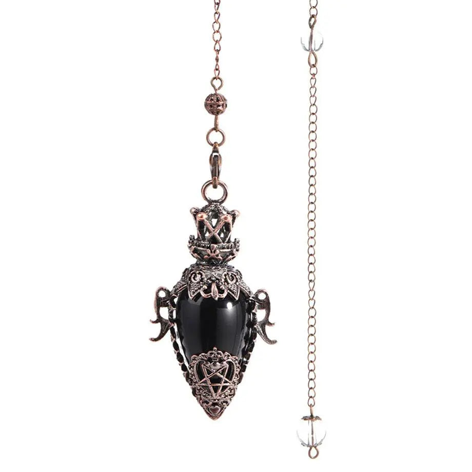 pendule spirituel veritable en cristal de quartz rose obsidienne, grand pendentif , ystes d'atterrissage, pendule radiesthésie pierre naturelle  précieuses pendules divinatoire en pierres spiritualité X202