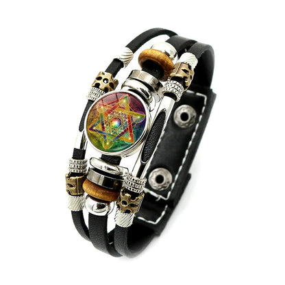 Bracelet Vintage mystérieux Cube Metatron, géométrie sacrée, fleur de vie, bouton-pression, multicouche, Punk, en cuir, vente en gros