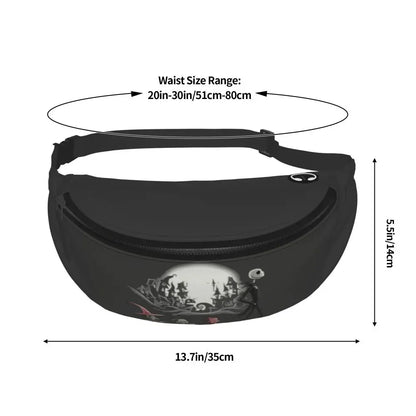 Sac Banane Personnalisé L'Étrange Noël de Monsieur Jack, Sacoche à Bandoulière pour Voyage, Randonnée, Téléphone, Poudres d'Argent