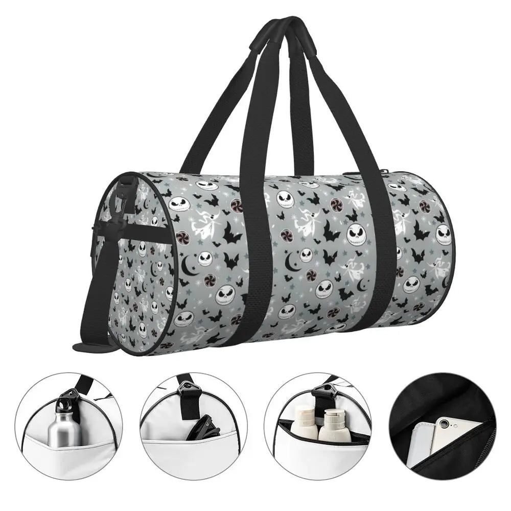 Sac fourre-tout de plage personnalisé Jack Skellington pour femmes, squelette vivant, grand compartiment, sacs de voyage pour salle de sport et plage