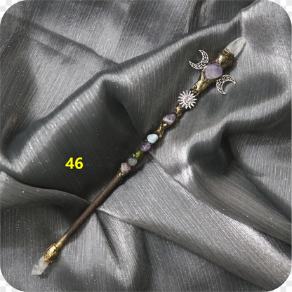 Baguette magique en cristal, soleil, lune, pentagramme, sceptre, baguette de sorcière, étoile, accessoires Wiccan, baguette féerique, cérémonie, ornement d'autel, accessoire cadeau
