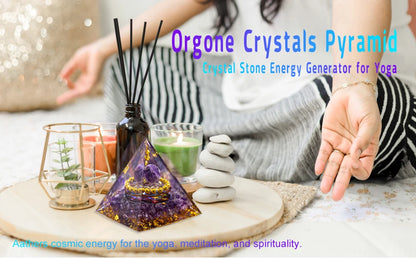 Pyramide de générateur d'énergie en cristal naturel, péridot, améthyste, Reiki, Chakra de guérison, pyramide en résine, décor égyptien, décoration de salle, 1 pièce