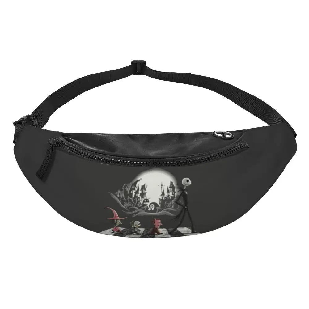 Sac Banane Personnalisé L'Étrange Noël de Monsieur Jack, Sacoche à Bandoulière pour Voyage, Randonnée, Téléphone, Poudres d'Argent