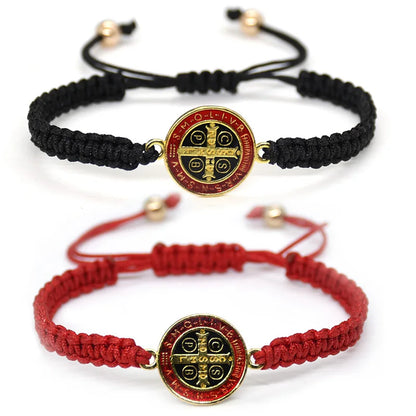 QIGO Bracelet saint benoît pour hommes femmes corde tissage bijoux religieux rouge noir
