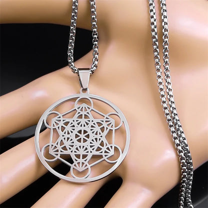 Yoga bouddhisme hindou 7 Chakra collier en acier inoxydable géométrie sacrée ange sceau Metatron symbole collier bijoux cadenas mujer