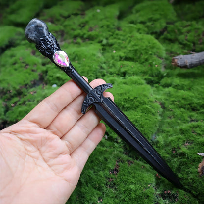 Épée en métal 88-96g, accessoires pour cheveux d'autel de sorcière en cristal, bâton de magicien, énergie païenne, Cosplay elfe gothique, baguette magique foncée, cadeaux de sorcière