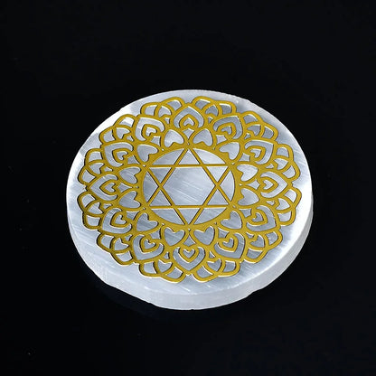 Plaque circulaire en sélénite naturelle, cristal de guérison, charge de Chakras minérales, dalle de gypse, spécimen de minéraux, décoration de maison, cadeau, 1 pièce