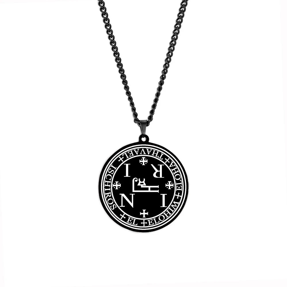 Arcange MICHAEL GABRIEL RAPHAEL URIEL SAMAEL sceau amulette Talisman Sigil d'angélique en acier inoxydable noir pendentif collier