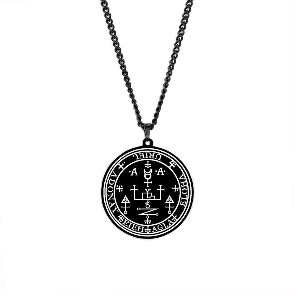 Arcange MICHAEL GABRIEL RAPHAEL URIEL SAMAEL sceau amulette Talisman Sigil d'angélique en acier inoxydable noir pendentif collier