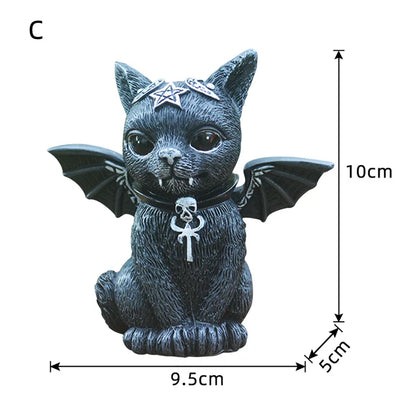 Figurine décorative d'halloween, Sculpture de chat sorcière de jardin, Statue de chaton gothique, chat magique noir, hibou, ornement de magicien, Miniature mignonne