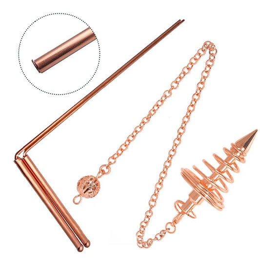 Kit de tiges de radiesthésie en cuivre pur, 3 pièces/ensemble, tiges de plongée + pendule pour l'eau, la sorcière, guérison énergétique, détecteur de métaux