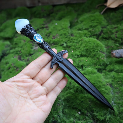 Épée en métal 88-96g, accessoires pour cheveux d'autel de sorcière en cristal, bâton de magicien, énergie païenne, Cosplay elfe gothique, baguette magique foncée, cadeaux de sorcière