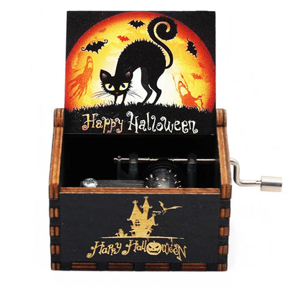 Boîte à musique en bois sculpté antique, manivelle, joyeux Halloween, vous êtes ma Dominique, décor d'Halloween, Noël, cadeau d'anniversaire