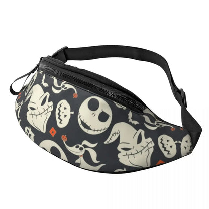 Sac Banane Personnalisé L'Étrange Noël de Monsieur Jack, Sacoche à Bandoulière pour Voyage, Randonnée, Téléphone, Poudres d'Argent