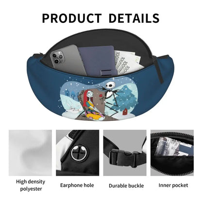 Sac Banane Personnalisé L'Étrange Noël de Monsieur Jack, Sacoche à Bandoulière pour Voyage, Randonnée, Téléphone, Poudres d'Argent