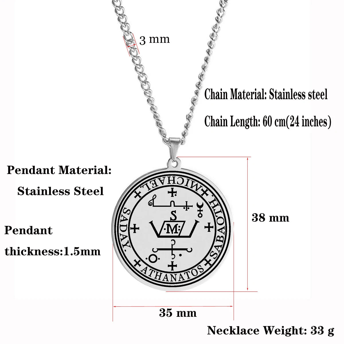 Arcange MICHAEL GABRIEL RAPHAEL URIEL SAMAEL sceau amulette Talisman Sigil d'angélique en acier inoxydable noir pendentif collier