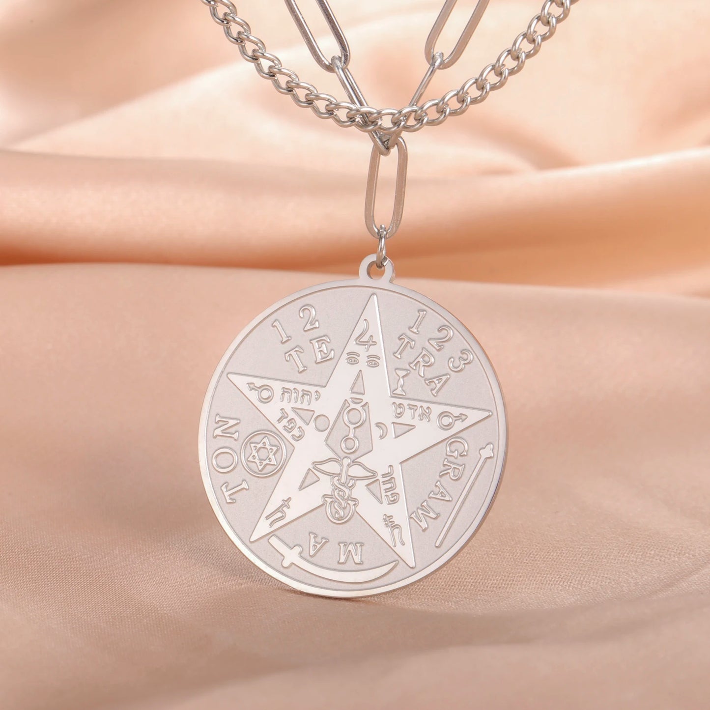 LIKGREAT-Collier pendentif pentagramme, bijoux en acier inoxydable, nom de Dieu, protection du pentacle, amulette porte-bonheur, cadeau