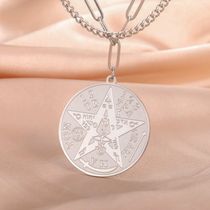 LIKGREAT-Collier pendentif pentagramme, bijoux en acier inoxydable, nom de Dieu, protection du pentacle, amulette porte-bonheur, cadeau