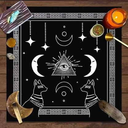 Nappe de Tarot, tissu d'autel, phase de lune, soleil, ciel étoilé, fleurs, sorcellerie, accessoires de décoration rituel d'autel, 1 pièce
