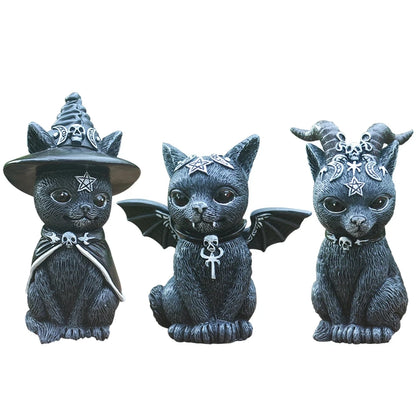 Figurine décorative d'halloween, Sculpture de chat sorcière de jardin, Statue de chaton gothique, chat magique noir, hibou, ornement de magicien, Miniature mignonne
