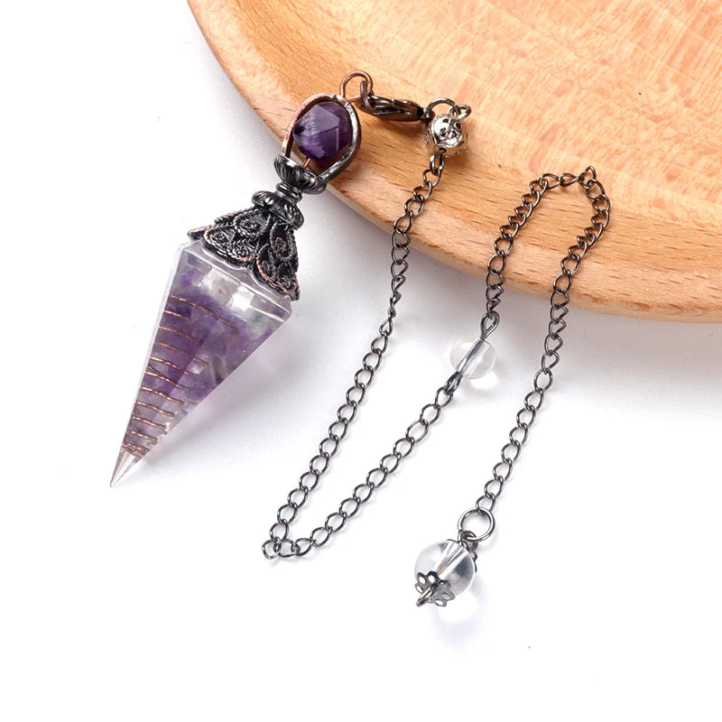 Pendentif pendule esprit pierre naturelle, chaîne en treillis, énergie porte-bonheur, résine Reiki mystérieuse pour la fabrication de bijoux, accessoires colliers