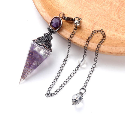 Pendentif pendule esprit pierre naturelle, chaîne en treillis, énergie porte-bonheur, résine Reiki mystérieuse pour la fabrication de bijoux, accessoires colliers