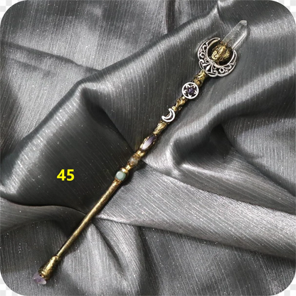 Baguette magique en cristal, soleil, lune, pentagramme, sceptre, baguette de sorcière, étoile, accessoires Wiccan, baguette féerique, cérémonie, ornement d'autel, accessoire cadeau
